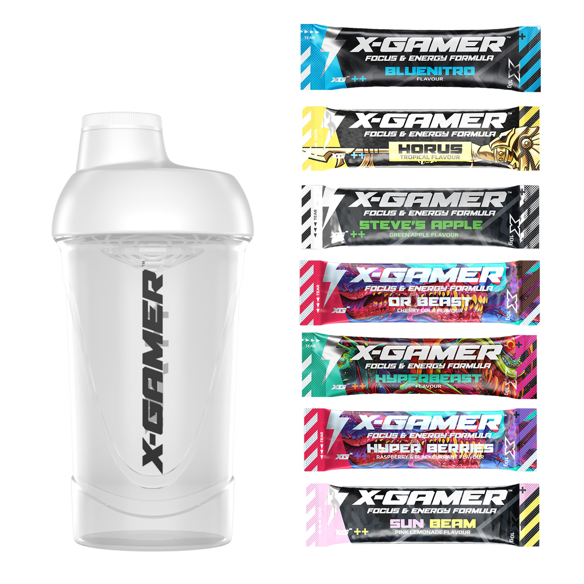 X Gamer ClueeNews Starter Kit (7 X Shotz   Shaker) X Gamer Energy